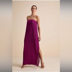 Lulus Yamuna Magenta Pleated Strapless Maxi Dress Pink - Size L